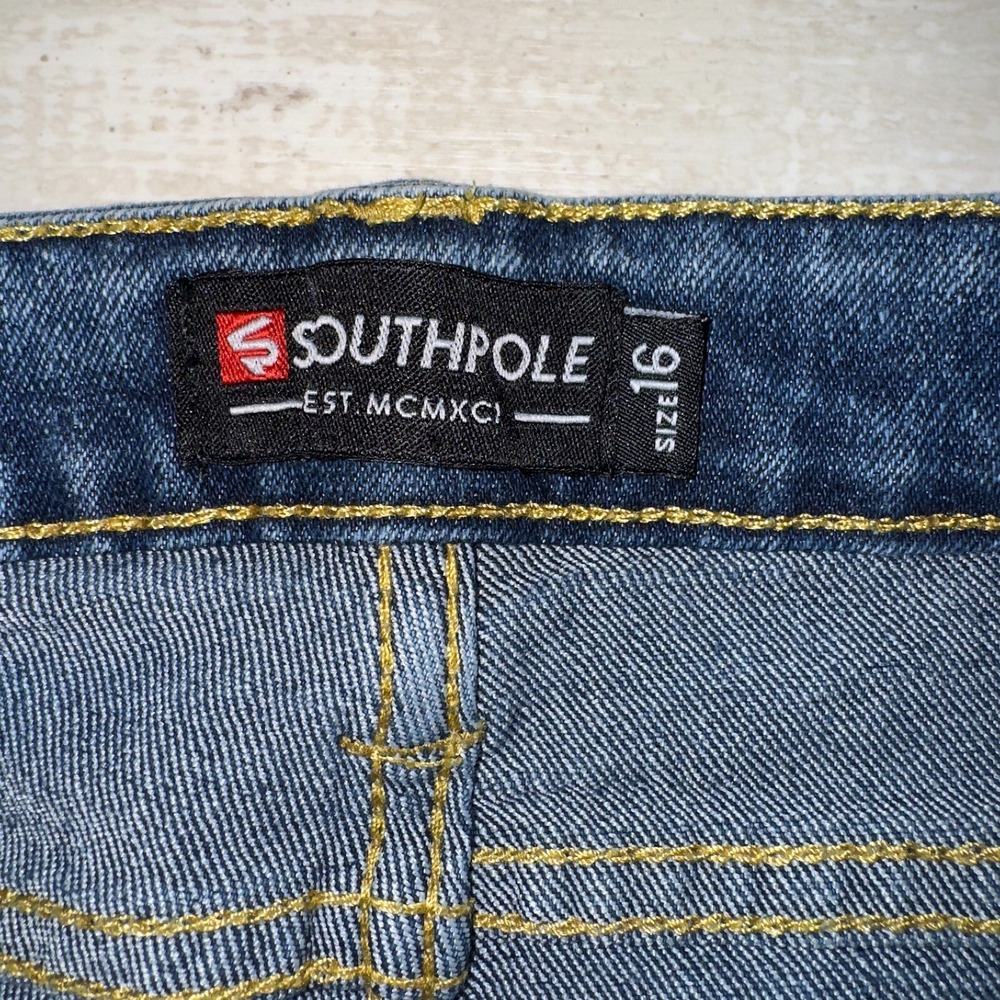 Southpole Shorts Boys 16 Blue Denim Distressed Casual Flat‎ Front Regular Fit - Picture 8 of 12